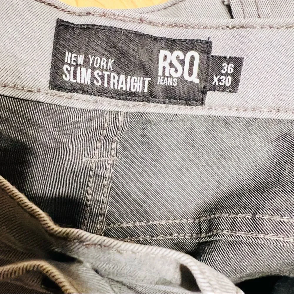 RSQ Jeans New York Slim Straight Gray Stretch Denim Jeans Tag Size 36 X 30
